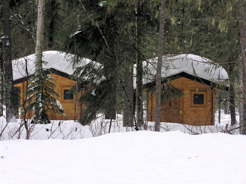 bavariancottages shed kits in deep snow at Mount Robsons Provinicial Park, BC, Canada
